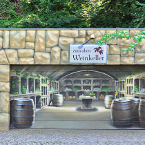 Ein 3D Graffiti als Illusion Weinkeller auf einem Garagentor in Potsdam, gemalt von Mario Winkler, Motiv-Wunsch.