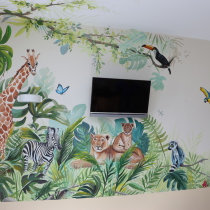 Eine Aquarelldarstellung von Tieren in einem Patientenzimmer in einem Krankenhaus. Gemalt mit Acryl von Motiv-Wunsch.